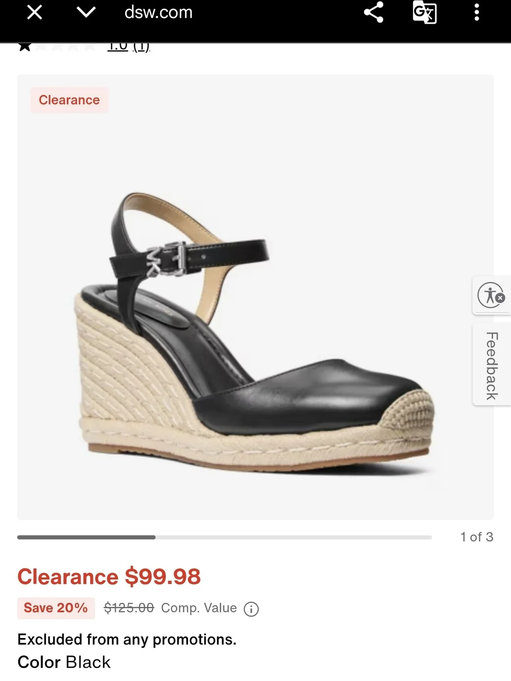 Michael Kors Black Leather Espadrille Wedge Sandals with MK Buckle